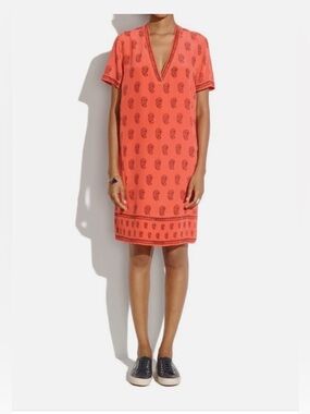 Madewell silk bock printed V-Neck Short Sleeve Dress
